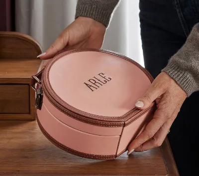 Handmade Cotton Velvet Jewelry Box with Mirror PU MDF Mini Bracelet Necklace Ring Box Printed Design Travel Jewelry Storage Box