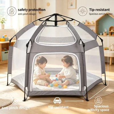 Outdoor Breathable Foldable Baby Playpen Corral Tent with No Assembly Required Sports Toy Style Nylon Material for 2-4 Year Olds