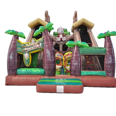Commercial Jungle Monkey Theme Inflatable Playground Combo Tropical Palm Tree Inflatable Obstacle Course for Event Rental