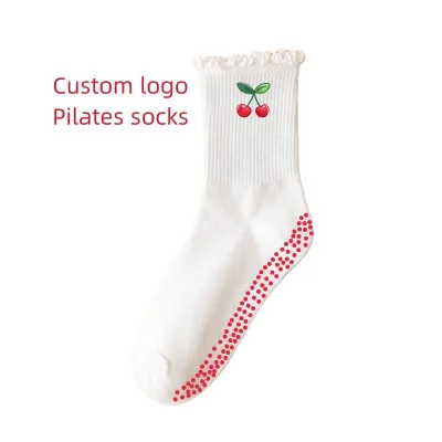 Custom Logo Print Knitting Embroidery White Crew Socks Frill Ruffle Pilates Yoga Sports Socks for Women Summer