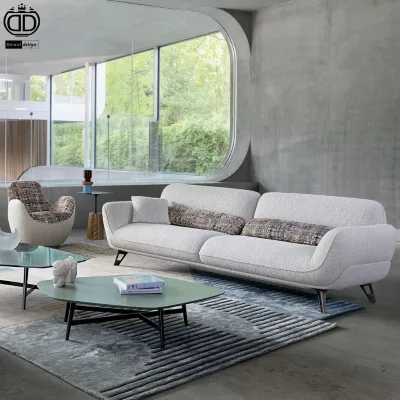 Foshan Living Room Furniture Creamy Boucle Modern Luxury Fabric Lounge Couches Italian Chesterfield Villa Sofa Set