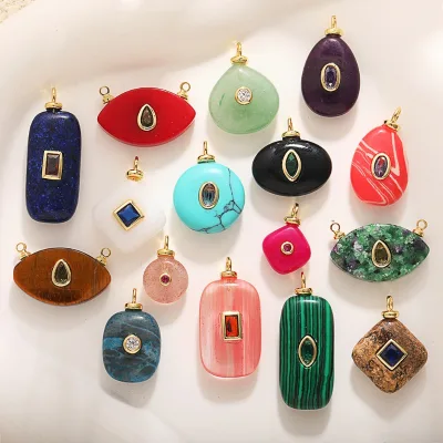 Cross-Border Hot Selling DIY Accessories Copper Pendant Diamond-Studded Natural Stone Agate Turquoise Fashionable Charms