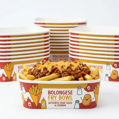 Factory Disposable 750ml Kraft Paper Bowls with Lids Rectangular Burger Fries Snack Packing Eco-Friendly Food Grade Paper Bowl