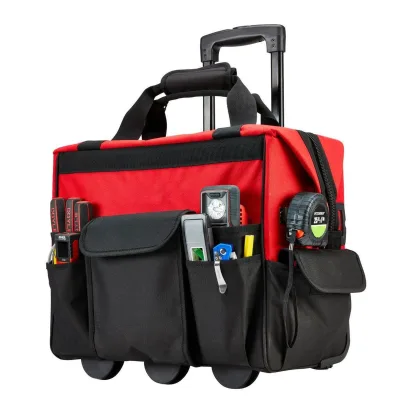 18" Gereedschapstas op Wielen & Telescopische Handgreep,Heavy Duty Waterdichte Trolley, Canvas Roltas met Plastic Bodem
