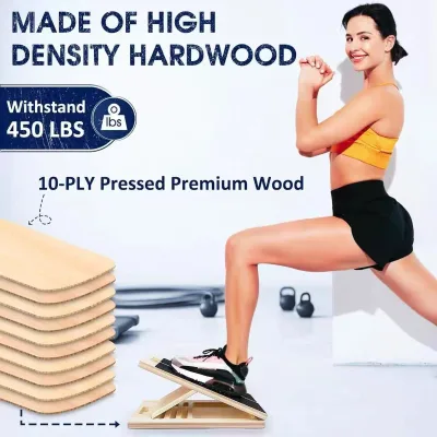 Strength Training Physical Therapy Calf Stretching Non-Slip Portable Squat Wedge Wooden Adjustable Slant Board Step Platforms