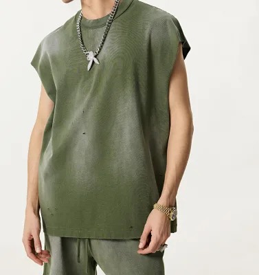 High Quality Custom Men's Tank Top Oversize Casual Gym Running Tank Blank Sleeveless Design Knitted Weaving Embroidered Logo