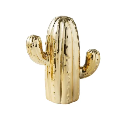 Special High Quality Modern Child Gift Electroplating Gold Cactus Shape Portable Ceramic Coin Bank