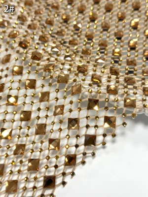 Full Covered 8X8 Cushion Cut Rhinestone & 10SS Middle East Rhinestone Stretch Mesh Fabric Luxury Evening Wedding Dress Fabric
