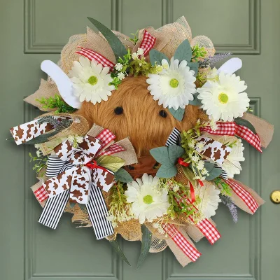 Highland Factory Direct Bull Head Easter Garland Popular Spring Decorative Wreath Door Wall Hanging Home Decoration