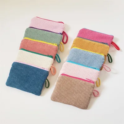 Customized Handmade Corduroy Zip Pouch Cord Pencil Case Small Coin Purse Make-up Pouch