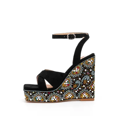 Latest Famous Brand Heeled Sandals Square Toe Luxury Diamond Wedge High Heels Platform Shoes Flat Summer Sandal for Women