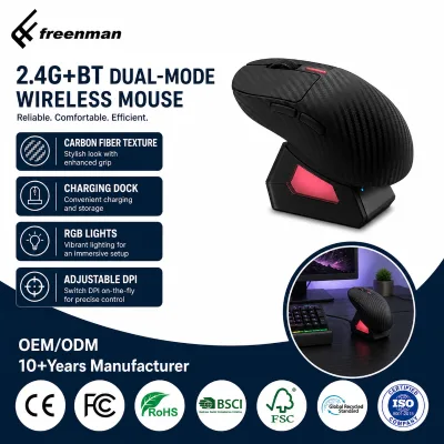 New Design Charging Dock Carbon Fiber Texture Ultra-Lightweight Wireless Gaming Mouse 1K Polling Rate