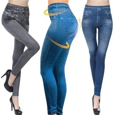 2024 Women Skinny Jean High Quality Washed Denim Casual Leggings With Stretchy Knit Breathable and Seamlees Elastic Waist