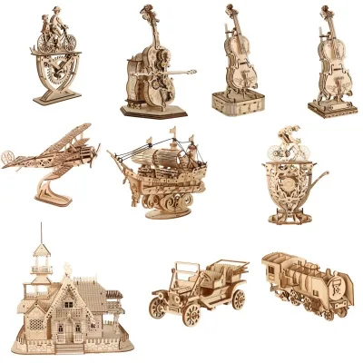 DIY Handmade Building Kit Desk Gift, Model Automatone Brain Teaser, Educational Wooden 3D Puzzles for Kids & Adults