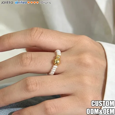 3-4mm Baroque Rice-Shaped Natural Freshwater Pearl Ring with Cooper Beads for Women