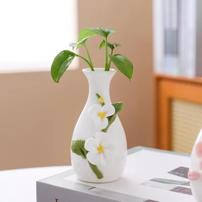 Artistic Ceramic Bud Vase with 3D Embossed Flower Pattern for Dried/Fresh Flowers Home Decor Vase Perfect for Living Room