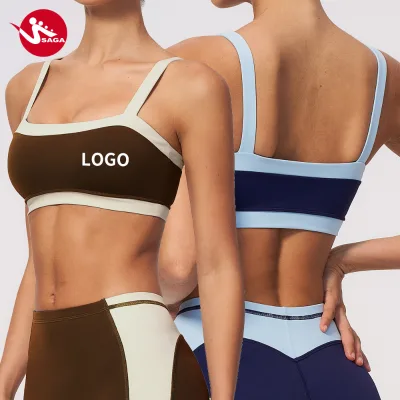 Wholesale Factory Direct Strappy Back Pilates Yoga Sweat-wicking Breathable Athletic Naked Feel 2-Toned Contrast Sports Bra