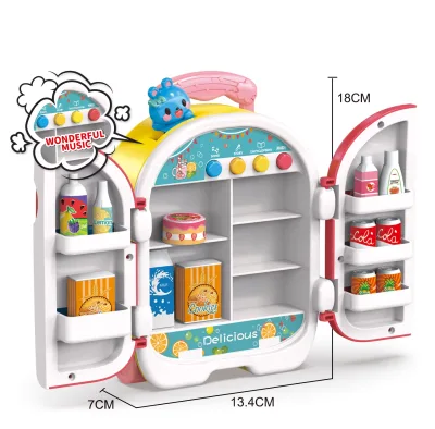 Double Door Refrigerator Toy Juguetes De Cocina Kid Pretend Mini Kitchen Appliance Musical Plastic Refrigerator Toy