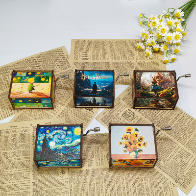 Hand Crank Wooden Music Box - Classic Portable Musical Gift Box with Melodies, Perfect for Kids & Collectors