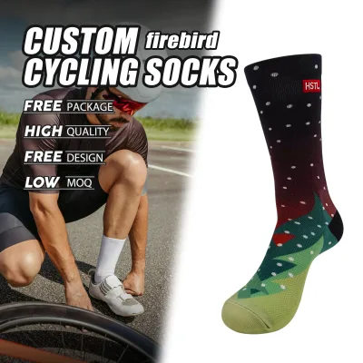 Custom Socks Sublimation Pattern Crew Length Size Anti-slip Resistant Nylon Material Men Cycling Socks