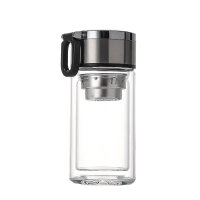 Double Business Office Tea Cup with Lid High Borosilicate Glass Screw Cap for Direct Boiling Water Gift for Adults