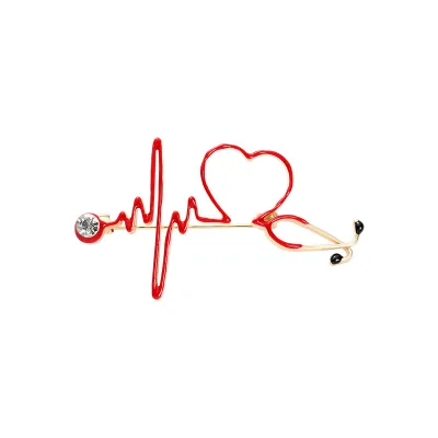New Hot Sale Medical Medicine Brooch Pin Stethoscope Electrocardiogram Heart Shaped Pin Nurse Doctor Backpack Lapel Jewelry