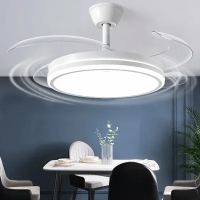 Chandelier Fan 42 Inch Invisible Retractable Ceiling Fan Smart 3 Color Dimmable Ceiling Fan