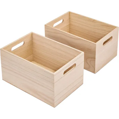 Unfinished Rectangle Wooden Boxes DIY Craft Storage & Magnetic Card Boxes for Cabinet Organization Durable 2-Pack
