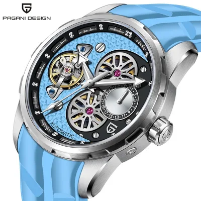 PAGANI DESIGN Men's Wristwatch PD-YS022 New Mechanical Hollow Movement Luminous Fluororubber Strap Stainless Steel Case Pointer