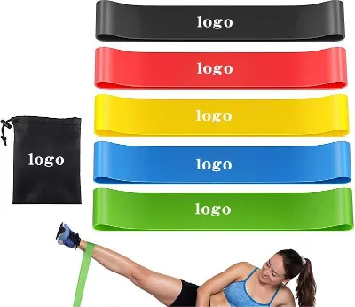 High Quality 5-Piece Pink TPE Workout Stretch Bands Set Elastic Resistance Booty Fitness Loop Bands Yoga Gym Fitness Bags