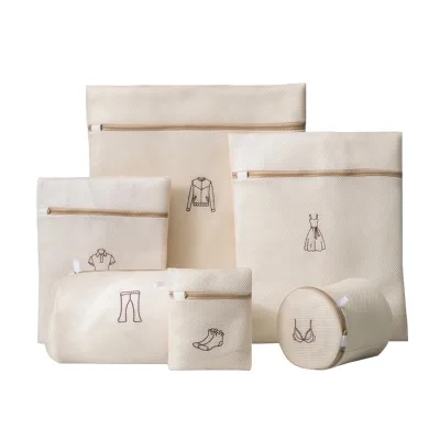 Wholesale Colorful Round Shape Cotton Cloth Foldable Bag Washable Mesh Laundry Bag With Zipper Wash Bags for Delicate