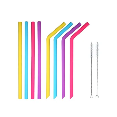 GEMARK Lfgb Certified Colorful Eco-Friendly Silicone Straws-Reusable 4 Bent/4 Straight with Cleaning Brush for Bar Accessories