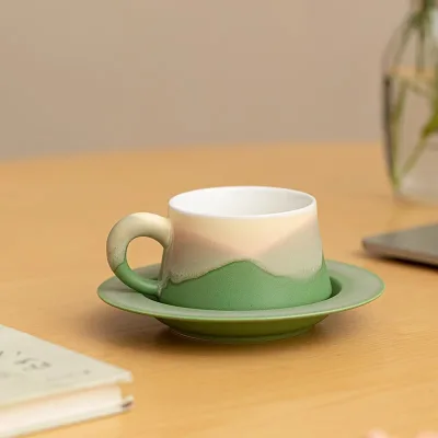 Classic Gradient Ceramic Mug and Saucer Set with Lid Afternoon Tea or As a Water Cup Gift Souvenir Coffee Cup