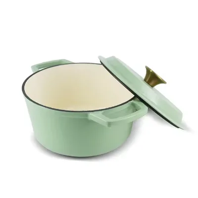 Factory Whoselase 20 cm Light Green Enamel Pot Casserole Dish Round Cookware Enameled Cast Iron Dutch Oven With Double Ears