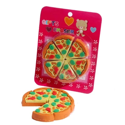 Fancy Kid 3D Eco-friendly Cute Pizza Shaped TPR Material Promotional Pencil Erasers in Gift Packaging Zhejiang Set of 6pcs
