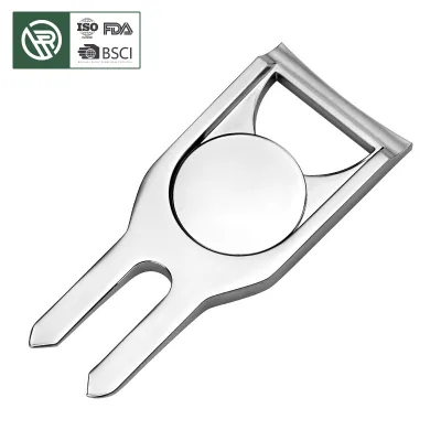 Bochen Zinc Alloy Golf Fork Golf Course Turf Repair Divot Tool Integrated Molding Surface Plating Cross Markings Hollow Design