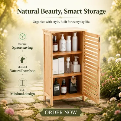Premium Bamboo Bathroom Furniture Set with Door Durable Excellent Quality Storage Tower for Healthy Environment & Wellness