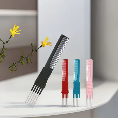 Custom Personal LOGO Teasing Combs with Metal Prong Salon Teasing Back Combs Carbon Comb with Stainless Steel Lift