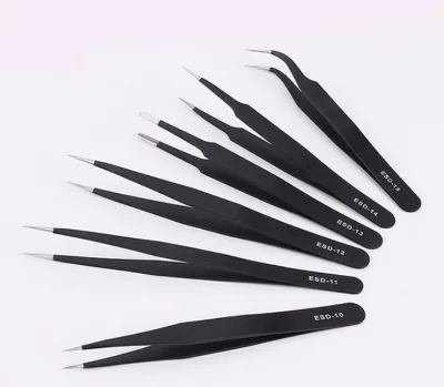 Esd Anti-static Tweezer Set Stainless Steel Soldering Precision Curved Tweezer Kit for Phone Repair Tools Eyebrow Diy