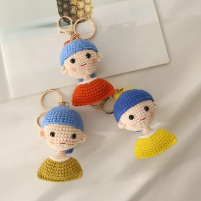 Handmade Wool Knitted Cartoon Plant Pattern Keychains Cute Small Pendants for Girls Art Deco Design Style for Easter Occasions