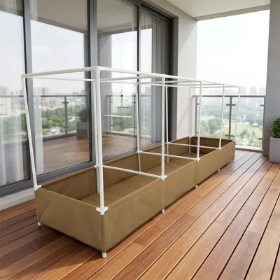 Reusable Fabric Raised Planting Container with PVC Tube Trellis for Greenhouse Eco-Friendly Durable Home & Garden Use