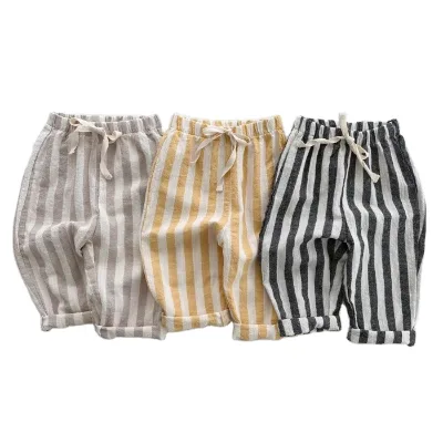 Spring Newborn Striped Cotton Clothes Infant Unisex Out Loose Pants Baby Boys Casual Long Pants