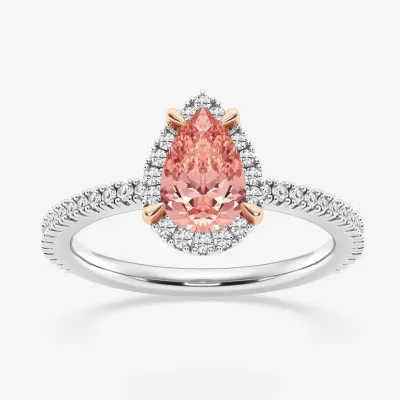 Frame Halo Engagement Ring Fancy Pink Lab Sapphire With Prong Set 1.5ct Pear Lab Grown Diamond Ring