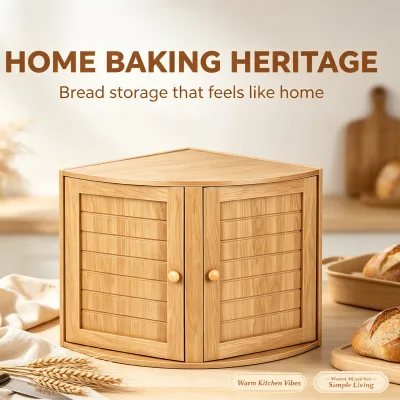 Corner Bread Box for Kitchen Countertop,Double-Layer Retro Farmhouse Bread Storage Container,Breathable Design