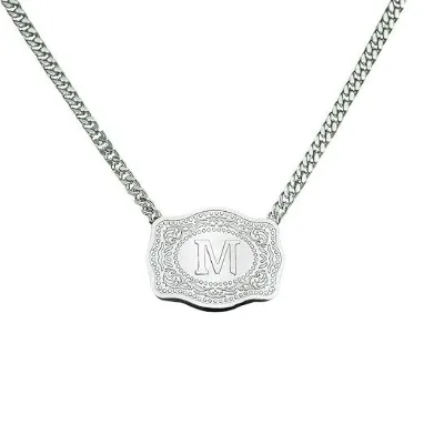 Square Retro Pendant Necklaces Initial Letter Pendants Necklace Embossed Patterns Stainless Steel Alphabet Necklace for Women