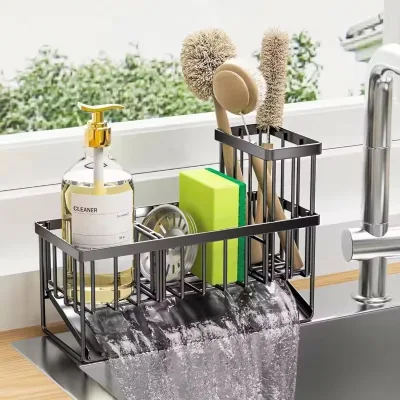 Kitchen Sponge White Cleaning Cloth Dishwashing Liquid Storage Rack Modern Design Movable No Installation Required Drain