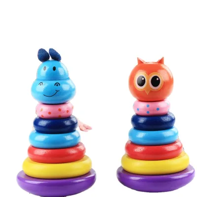 Puzzle Enlightenment Wooden Rainbow Building Blocks Tumbler Tower for 2 to 4 Year Olds-Cognitive Color Educational Toy