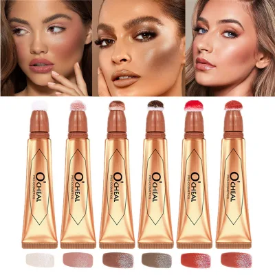 OEM 6-color Face Liquid Blusher Cream Facial Cheek Eye Press Brush Head Highlighter Powder Blusher Contouring Makeup Cosmetic