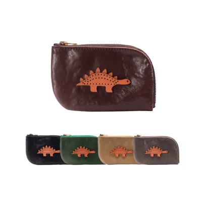 Handmade Mini Genuine Leather Coin Purse with Cute Dinosaur Pattern Small Compact and Lightweight Wallet for Gifting