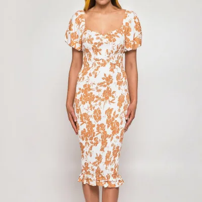 Custom Summer Casual Floral Print Chiffon Bodycon Midi Dress Elegant Floral Print Design